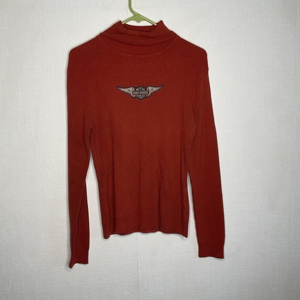 Harley-Davidson Rust Orang Embroidered Logo Rib TurtleNeck Sweater Women L China